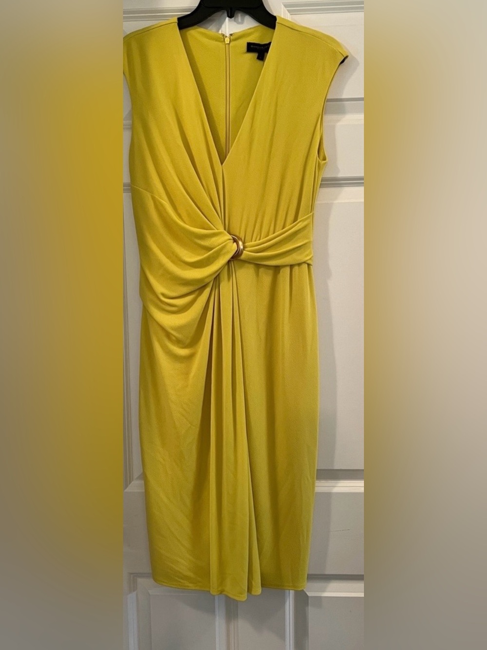 Donna Karen Yellow Twist-Front Midi Dress